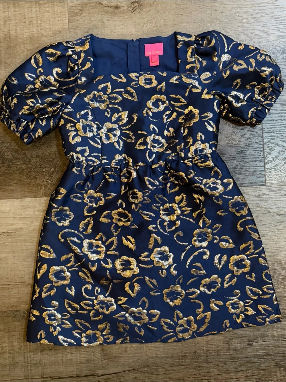 Lilly Pulitzer Girls Mini Kasslyn Dress Navy Gold Floral Brocade Size 7